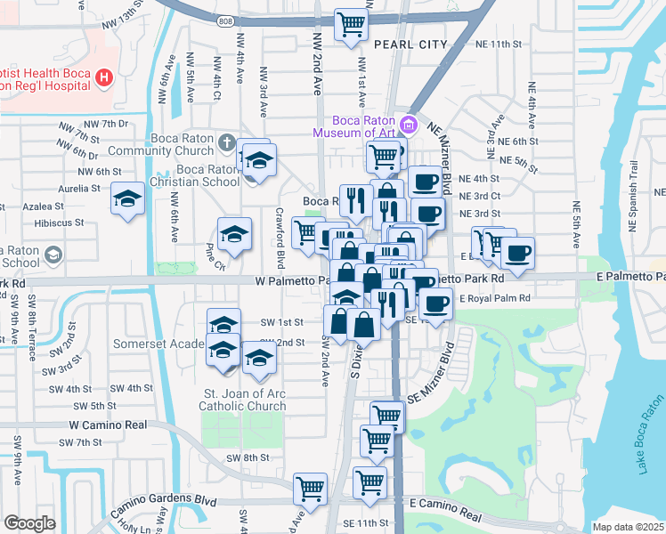 map of restaurants, bars, coffee shops, grocery stores, and more near 150 West Palmetto Park Road in Boca Raton