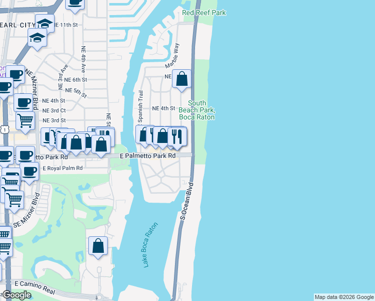 map of restaurants, bars, coffee shops, grocery stores, and more near 910 East Palmetto Park Road in Boca Raton