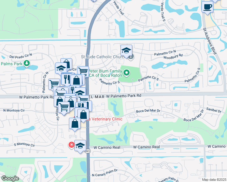 map of restaurants, bars, coffee shops, grocery stores, and more near 63 Remsen Terrace in Boca Raton