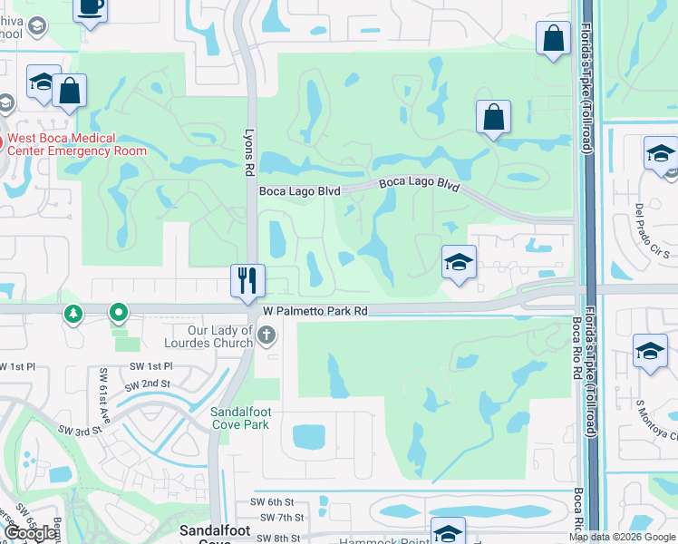 map of restaurants, bars, coffee shops, grocery stores, and more near 21726 Arriba Real in Boca Raton