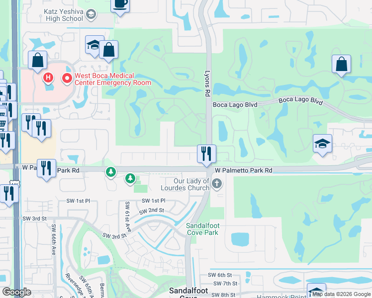 map of restaurants, bars, coffee shops, grocery stores, and more near 21911 Satinwood Drive in Boca Raton