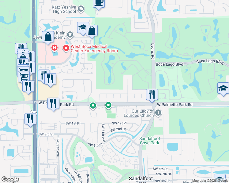 map of restaurants, bars, coffee shops, grocery stores, and more near 21911 Pine Trce in Boca Raton