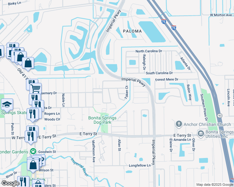 map of restaurants, bars, coffee shops, grocery stores, and more near 26764 Token Court in Bonita Springs