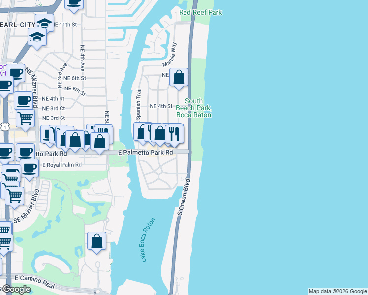 map of restaurants, bars, coffee shops, grocery stores, and more near 910 East Palmetto Park Road in Boca Raton