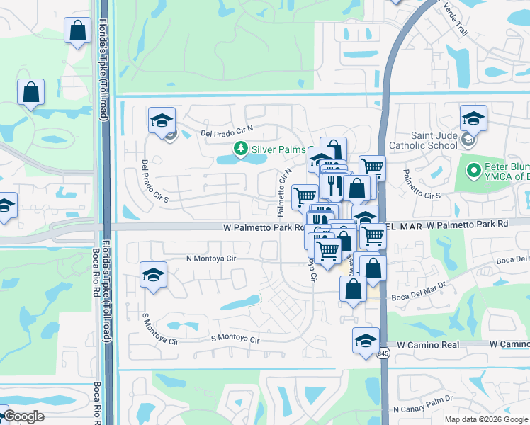map of restaurants, bars, coffee shops, grocery stores, and more near 7438 Chablis Court in Boca Raton