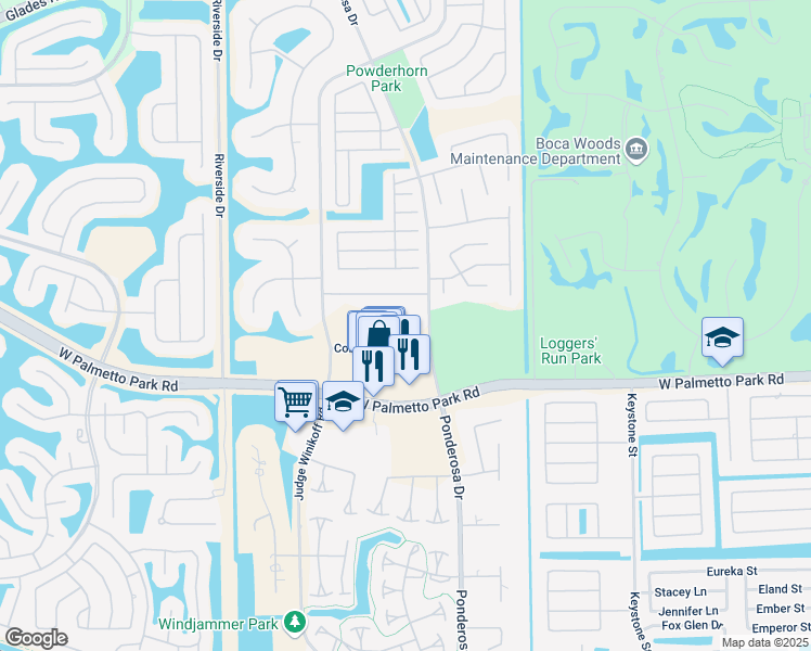 map of restaurants, bars, coffee shops, grocery stores, and more near 12532a Cobblestone Way in Boca Raton