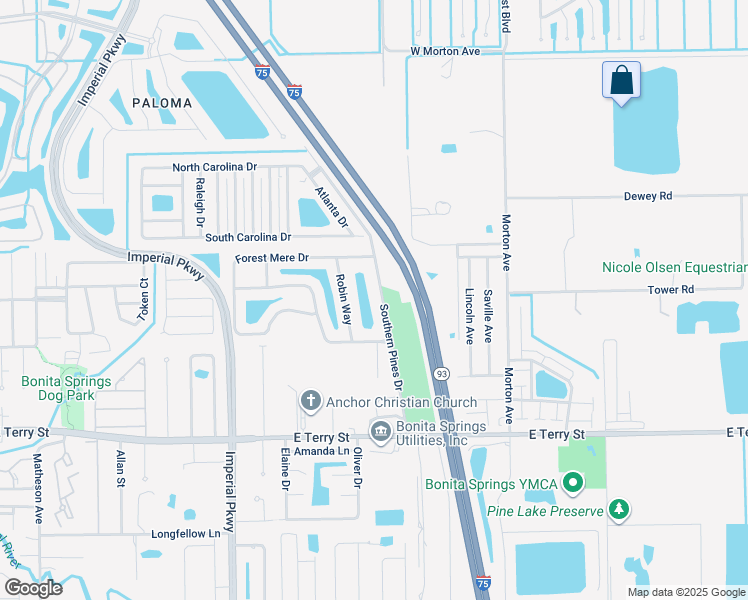 map of restaurants, bars, coffee shops, grocery stores, and more near 26636 Southern Pines Drive in Bonita Springs