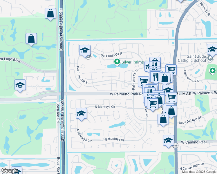 map of restaurants, bars, coffee shops, grocery stores, and more near 7605 Courtyard Run West in Boca Raton