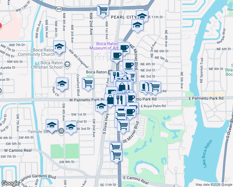 map of restaurants, bars, coffee shops, grocery stores, and more near 71 North Federal Highway in Boca Raton