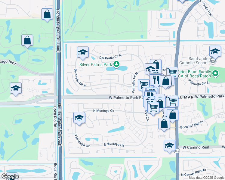 map of restaurants, bars, coffee shops, grocery stores, and more near 7541 Courtyard Run East in Boca Raton
