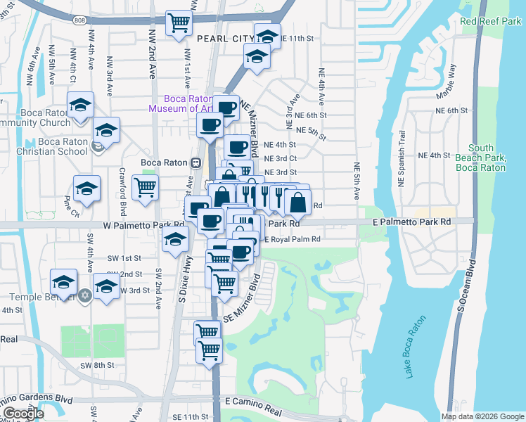 map of restaurants, bars, coffee shops, grocery stores, and more near in Boca Raton