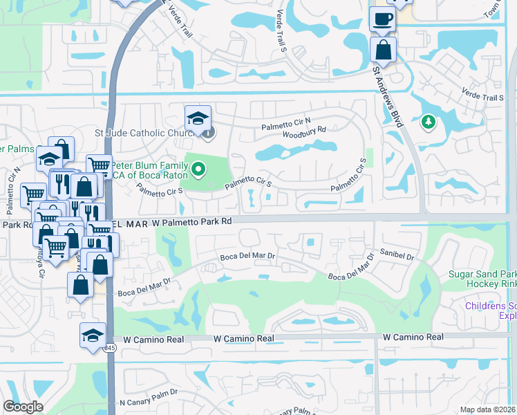 map of restaurants, bars, coffee shops, grocery stores, and more near in Boca Del Mar