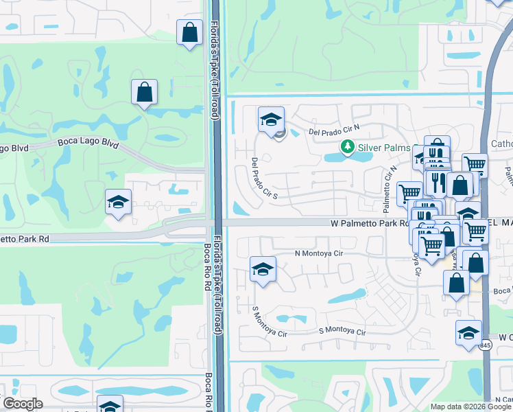 map of restaurants, bars, coffee shops, grocery stores, and more near 7791 Courtyard Run West in Boca Raton