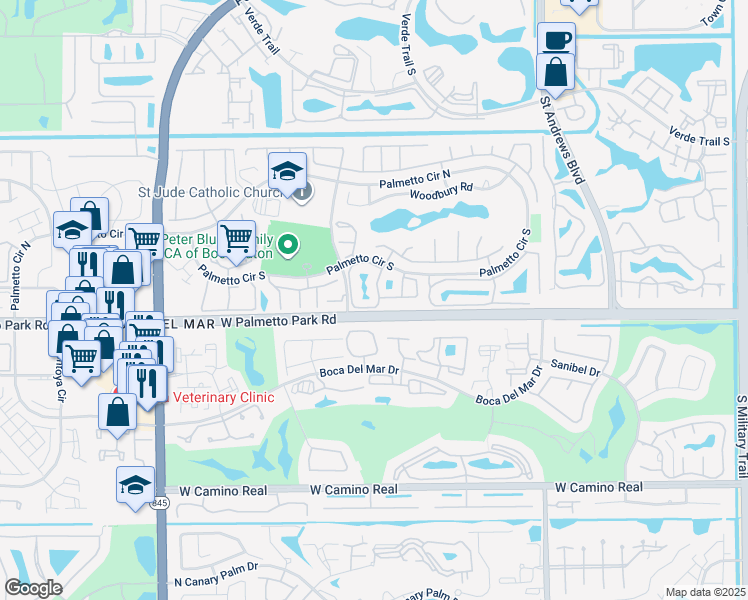 map of restaurants, bars, coffee shops, grocery stores, and more near 6425 Boca Circle in Boca Raton