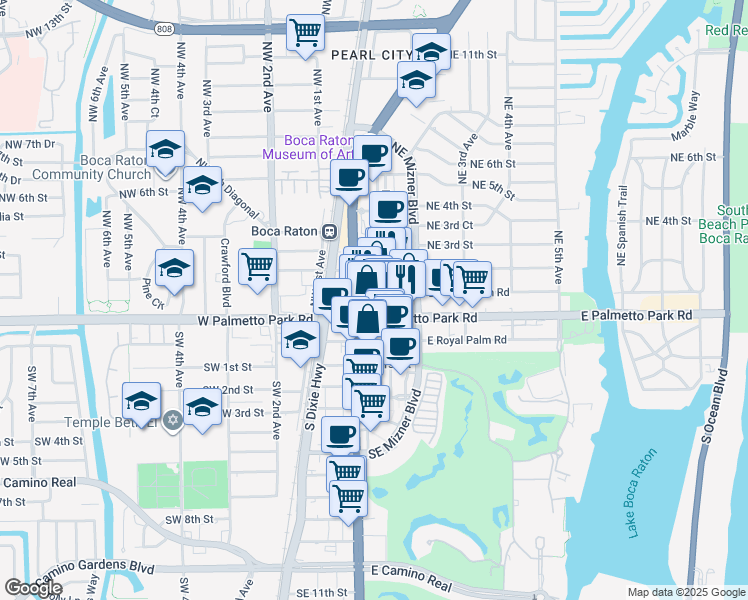 map of restaurants, bars, coffee shops, grocery stores, and more near 120 East Palmetto Park Road in Boca Raton
