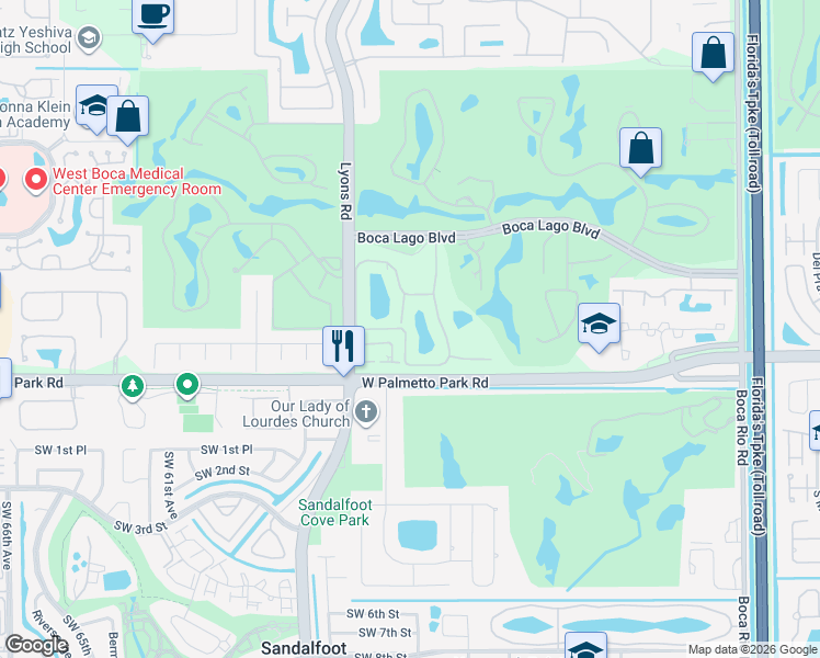 map of restaurants, bars, coffee shops, grocery stores, and more near 21757 Arriba Real in Boca Raton