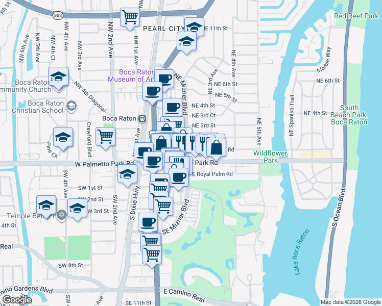 map of restaurants, bars, coffee shops, grocery stores, and more near in Boca Raton