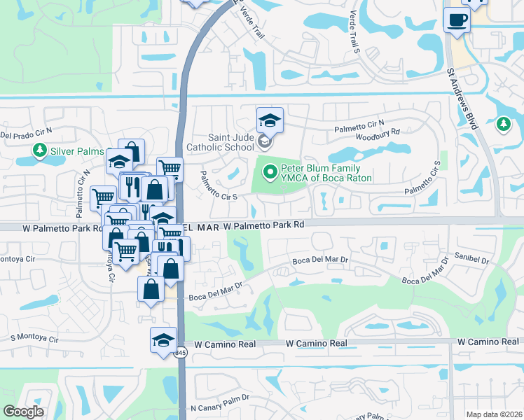 map of restaurants, bars, coffee shops, grocery stores, and more near 63 Remsen Terrace in Boca Raton