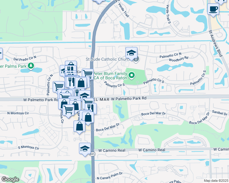 map of restaurants, bars, coffee shops, grocery stores, and more near 6844 Palmetto Circle South in Boca Raton