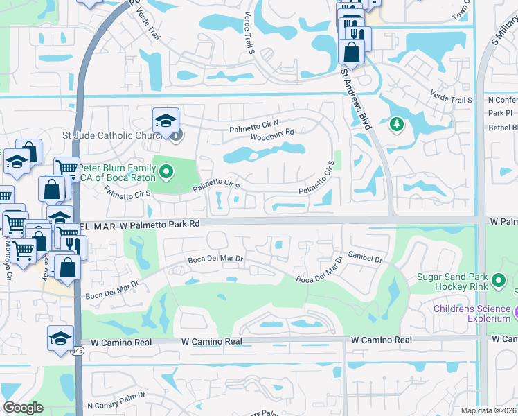 map of restaurants, bars, coffee shops, grocery stores, and more near 703 Old Court Road in Boca Raton