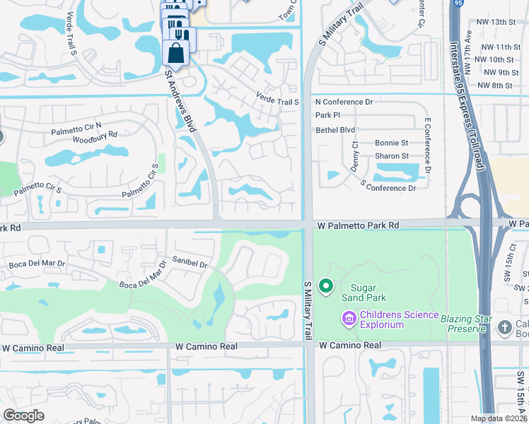 map of restaurants, bars, coffee shops, grocery stores, and more near 5731 Coach House Circle in Boca Raton