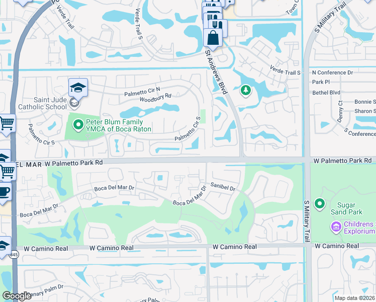 map of restaurants, bars, coffee shops, grocery stores, and more near 6021 Old Court Road in Boca Raton
