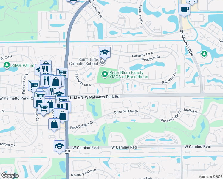 map of restaurants, bars, coffee shops, grocery stores, and more near 6617 Somerset Drive in Boca Raton