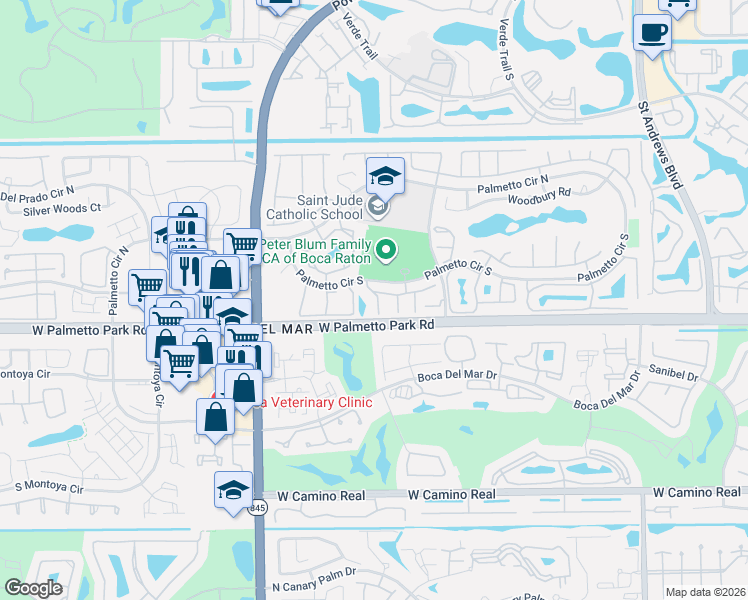 map of restaurants, bars, coffee shops, grocery stores, and more near 21943 Remsen Terrace in Boca Raton