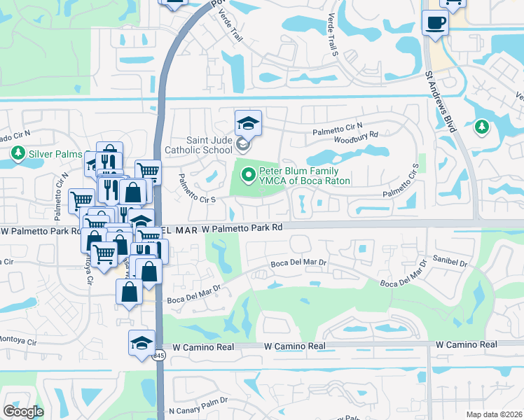 map of restaurants, bars, coffee shops, grocery stores, and more near 6617 Somerset Drive in Boca Raton