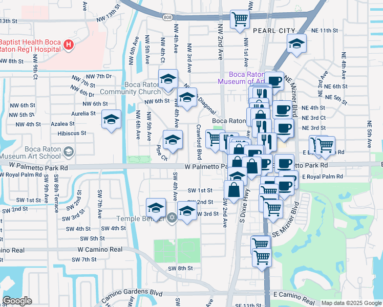 map of restaurants, bars, coffee shops, grocery stores, and more near 180 Northwest 3rd Court in Boca Raton