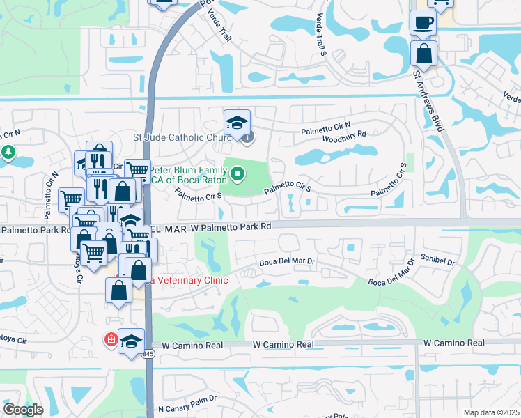 map of restaurants, bars, coffee shops, grocery stores, and more near 19 Somerset Drive in Boca Raton