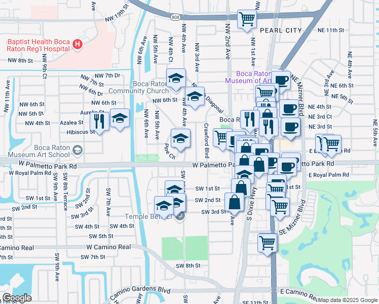 map of restaurants, bars, coffee shops, grocery stores, and more near 161 Pine Circle in Boca Raton