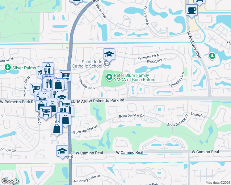 map of restaurants, bars, coffee shops, grocery stores, and more near 6617 Somerset Drive in Boca Raton