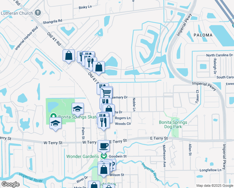 map of restaurants, bars, coffee shops, grocery stores, and more near 26331 Cape Verde Lane in Bonita Springs