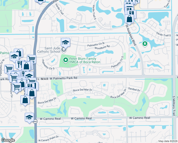 map of restaurants, bars, coffee shops, grocery stores, and more near 6262 Walk Circle in Boca Raton