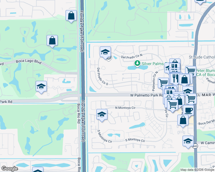map of restaurants, bars, coffee shops, grocery stores, and more near 7768 Courtyard Run West in Boca Raton