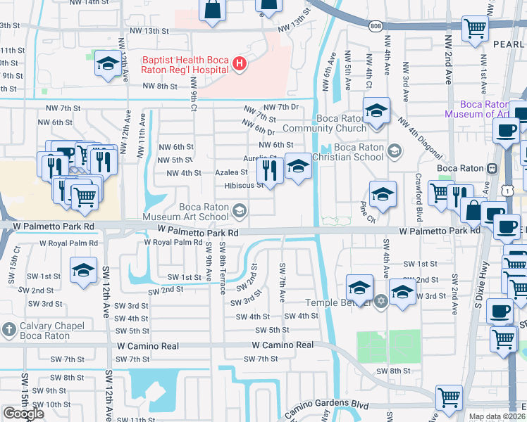 map of restaurants, bars, coffee shops, grocery stores, and more near 774 Oleander Street in Boca Raton