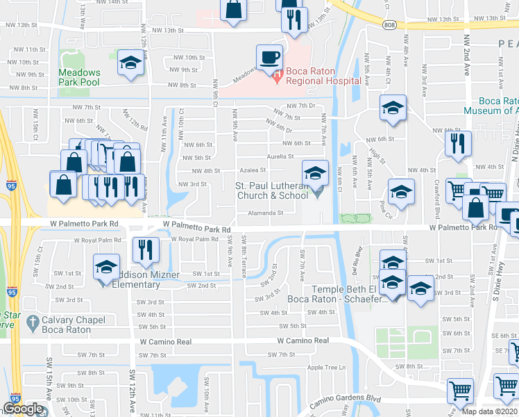 map of restaurants, bars, coffee shops, grocery stores, and more near 840 Oleander Street in Boca Raton