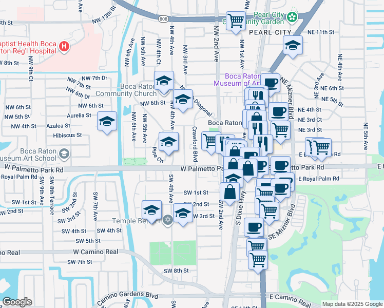 map of restaurants, bars, coffee shops, grocery stores, and more near 180 Northwest 3rd Court in Boca Raton