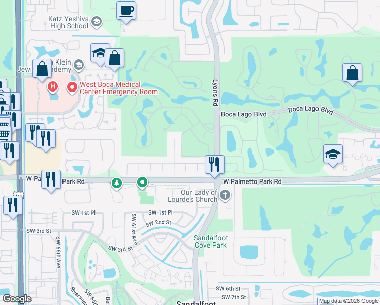 map of restaurants, bars, coffee shops, grocery stores, and more near 9101 Old Pine Road in Boca Raton