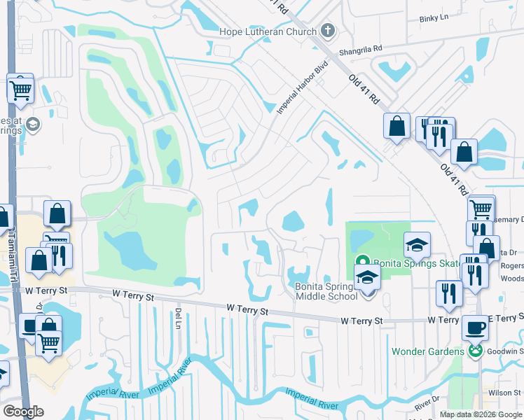 map of restaurants, bars, coffee shops, grocery stores, and more near 26650 Bonita Fairways Boulevard in Bonita Springs
