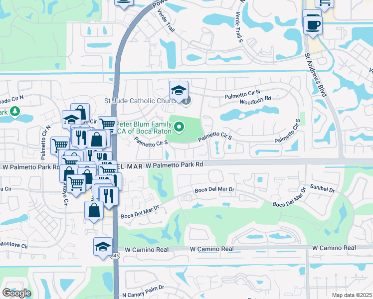 map of restaurants, bars, coffee shops, grocery stores, and more near 6617 Somerset Drive in Boca Raton