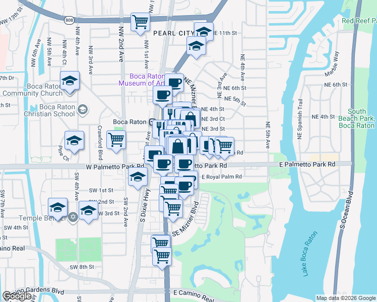 map of restaurants, bars, coffee shops, grocery stores, and more near in Boca Raton