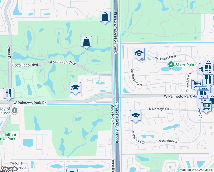 map of restaurants, bars, coffee shops, grocery stores, and more near 22851 Windsor Wood Court in Boca Raton