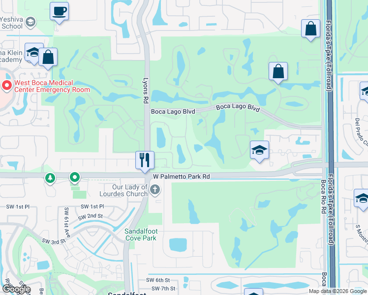 map of restaurants, bars, coffee shops, grocery stores, and more near 21945 Arriba Real in Boca Raton