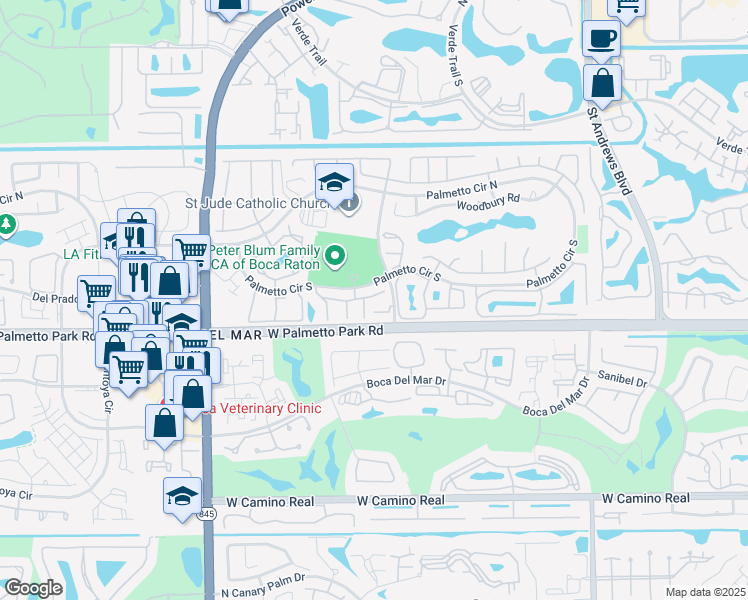 map of restaurants, bars, coffee shops, grocery stores, and more near 19 Somerset Drive in Boca Raton