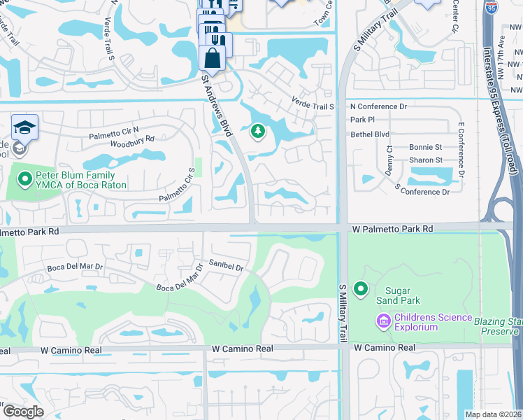 map of restaurants, bars, coffee shops, grocery stores, and more near 21932 Town Place Drive in Boca Raton
