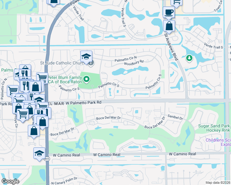 map of restaurants, bars, coffee shops, grocery stores, and more near 6402 Boca Circle in Boca Raton