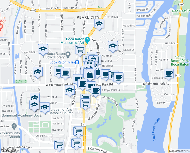 map of restaurants, bars, coffee shops, grocery stores, and more near in Boca Raton
