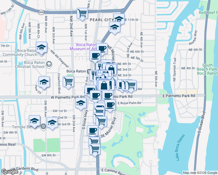 map of restaurants, bars, coffee shops, grocery stores, and more near in Boca Raton